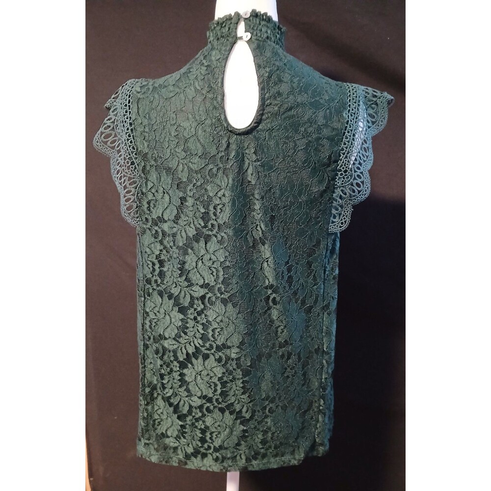 Cable & Gauge Women's Dark Green  Lace Overlay Sleeveless Blouse Medium NWOT - Picture 3 of 7